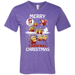 Stanford Cardinal Ugly Christmas Sweaters Minions Santa Claus Merry Christmas Men's V-Neck T-Shirt - The White Eagles