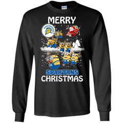 San Jose State Spartans Ugly Christmas Sweaters Minions Santa Claus Merry Christmas LS Cotton T-Shirt - The White Eagles