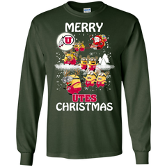 Utah Utes Ugly Christmas Sweaters Minions Santa Claus Merry Christmas LS Cotton T-Shirt - The White Eagles