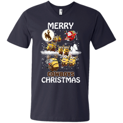 Wyoming Cowboys Ugly Christmas Sweaters Minions Santa Claus Merry Christmas Men's V-Neck T-Shirt - The White Eagles