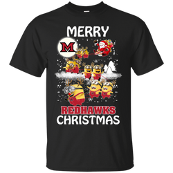 Miami Redhawks Ugly Christmas Sweaters Minions Santa Claus Merry Christmas Cotton T-Shirt - The White Eagles