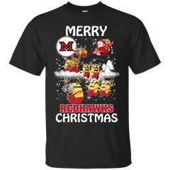 Miami Redhawks Ugly Christmas Sweaters Minions Santa Claus Merry Christmas Cotton T-Shirt - The White Eagles