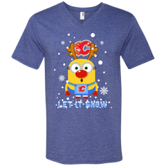 Minion Calgary Flames Ugly Christmas Sweaters Let It Snow Men's V-Neck T-Shirt - The White Eagles