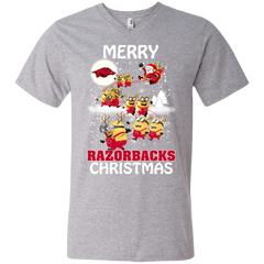 Arkansas Razorback T Shirts Minions Santa Claus Merry Christmas Men's V-Neck T-Shirt - The White Eagles