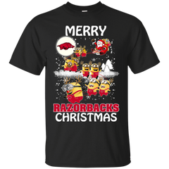 Arkansas Razorback Ugly Christmas Sweaters Minions Santa Claus Merry Christmas Cotton T-Shirt - The White Eagles