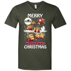 Louisiana Monroe Warhalks Ugly Christmas Sweaters Minions Santa Claus Men's V-Neck T-Shirt - The White Eagles