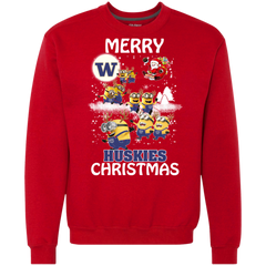 Washington Huskies Ugly Christmas Sweaters Minions Santa Claus Merry Christmas Sweatshirt - The White Eagles