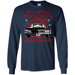 Deck The Halls With Salt And Iron Impala Lalalalalalala Supernatural Ugly Christmas Sweater LS Cotton T-Shirt - The White Eagles