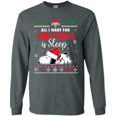 All I Want For Christmas Is Sleep Snoopy The Peanuts Movie LS Cotton T-Shirt - The White Eagles