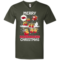 Arkansas Razorback T Shirts Minions Santa Claus Merry Christmas Men's V-Neck T-Shirt - The White Eagles