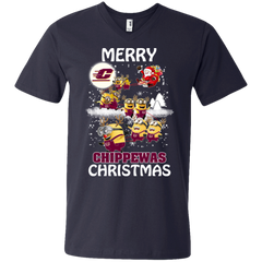 Central Michigan Chippewas T Shirts Minions Santa Claus Merry Christmas Men's V-Neck T-Shirt - The White Eagles