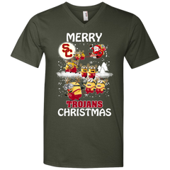 Usc Trojans Ugly Christmas Sweaters Minions Santa Claus Merry Christmas Men's V-Neck T-Shirt - The White Eagles