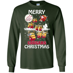 Washington State Cougars Ugly Christmas Sweaters Minions Santa Claus Merry Christmas LS Cotton T-Shirt - The White Eagles