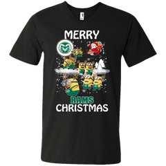 Colorado State Rams Ugly Christmas Sweaters Minions Santa Claus Merry Christmas Men's V-Neck T-Shirt - The White Eagles