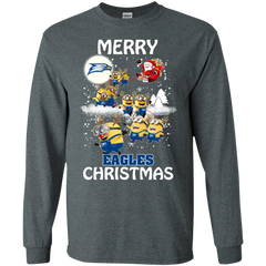 Georgia Southern Eagles Ugly Christmas Sweaters Minions Santa Claus Merry Christmas LS Cotton T-Shirt - The White Eagles