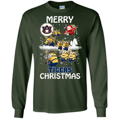 Auburn Tigers Ugly Christmas Sweaters Minions Santa Claus Merry Christmas LS Cotton T-Shirt - The White Eagles