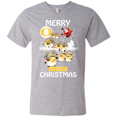 Oregon Ducks Ugly Christmas Sweaters Minions Santa Claus Merry Christmas Men's V-Neck T-Shirt - The White Eagles