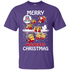 Arizona Wildcats Ugly Christmas Sweaters Minions Santa Claus Merry Christmas Cotton T-Shirt - The White Eagles