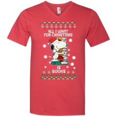 All I Want For Christmas Is Books Snoopy The Peanuts Movie Men's V-Neck T-Shirt - The White Eagles
