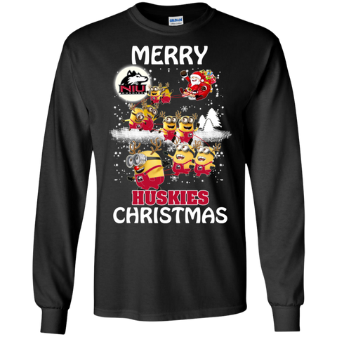 Northern Lllinois Huskies Ugly Christmas Sweaters Minions Santa Claus Merry Christmas LS Cotton T-Shirt - The White Eagles