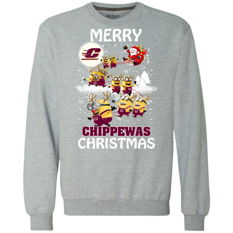 Central Michigan Chippewas Ugly Christmas Sweaters Minions Santa Claus Merry Christmas Sweatshirt - The White Eagles