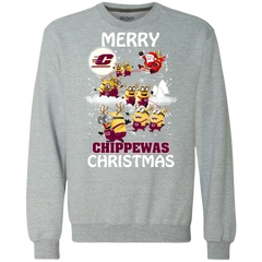 Central Michigan Chippewas Ugly Christmas Sweaters Minions Santa Claus Merry Christmas Sweatshirt - The White Eagles