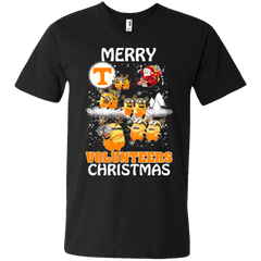 Tennessee Volunteers Ugly Christmas Sweaters Minions Santa Claus Merry Christmas Men's V-Neck T-Shirt - The White Eagles