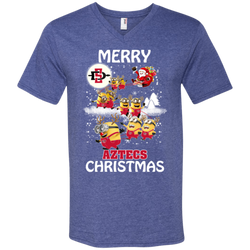 San Diego State Athletics Ugly Christmas Sweaters Minions Santa Claus Merry Christmas Men's V-Neck T-Shirt - The White Eagles
