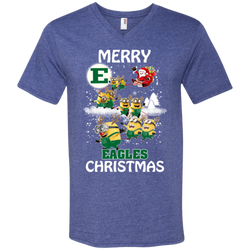 Eastern Michigan Eagles Ugly Christmas Sweaters Minions Santa Claus Merry Christmas Men's V-Neck T-Shirt - The White Eagles