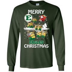 Eastern Michigan Eagles Ugly Christmas Sweaters Minions Santa Claus Merry Christmas LS Cotton T-Shirt - The White Eagles