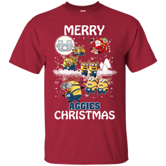 Utah State Aggies Ugly Christmas Sweaters Minions Santa Claus Merry Christmas Cotton T-Shirt - The White Eagles