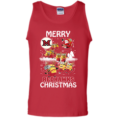 Miami Redhawks Ugly Christmas Sweaters Minions Santa Claus Merry Christmas Tank Top - The White Eagles