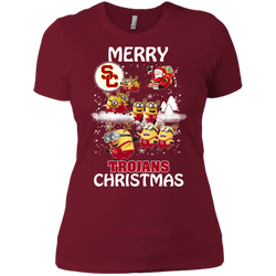 Usc Trojans Ugly Christmas Sweaters Minions Santa Claus Merry Christmas Ladies' Shirt - The White Eagles