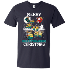 Coastal Carolina Chanticleers Ugly Christmas Sweaters Minions Santa Claus Merry Christmas Men's V-Neck T-Shirt - The White Eagles