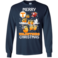 Tennessee Volunteers Ugly Christmas Sweaters Minions Santa Claus Merry Christmas LS Cotton T-Shirt - The White Eagles