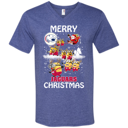 South Alabama Jaguars Ugly Christmas Sweaters Minions Santa Claus Merry Christmas Men's V-Neck T-Shirt - The White Eagles