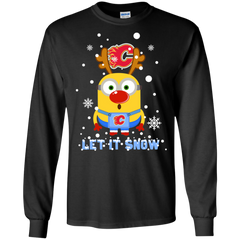 Minion Calgary Flames Ugly Christmas Sweaters Let It Snow LS Cotton T-Shirt - The White Eagles
