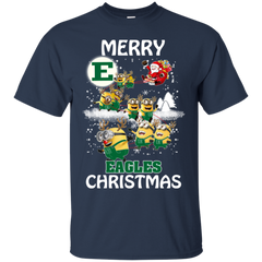 Eastern Michigan Eagles Ugly Christmas Sweaters Minions Santa Claus Merry Christmas Cotton T-Shirt - The White Eagles
