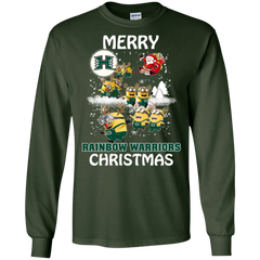 Hawaii Rainbow Warriors Ugly Christmas Sweaters Minions Santa Claus Merry Christmas LS Cotton T-Shirt - The White Eagles