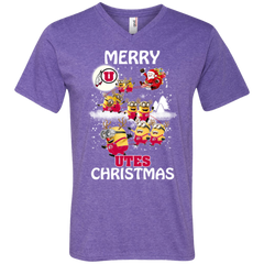Utah Utes Ugly Christmas Sweaters Minions Santa Claus Merry Christmas Men's V-Neck T-Shirt - The White Eagles