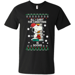 All I Want For Christmas Is Books Snoopy The Peanuts Movie Men's V-Neck T-Shirt - The White Eagles