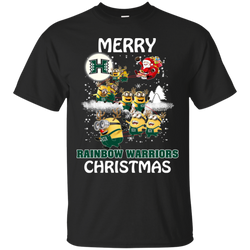 Hawaii Rainbow Warriors Ugly Christmas Sweaters Minions Santa Claus Merry Christmas Cotton T-Shirt - The White Eagles