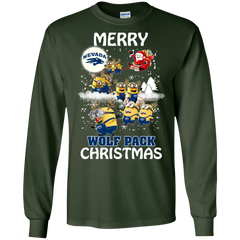 Nevada Wolf Pack Ugly Christmas Sweaters Minions Santa Claus Merry Christmas LS Cotton T-Shirt - The White Eagles