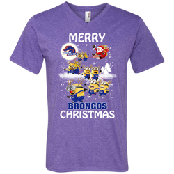 Boise State Broncos Ugly Christmas Sweaters Minions Santa Claus Merry Christmas Men's V-Neck T-Shirt - The White Eagles