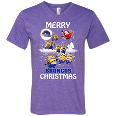 Boise State Broncos Ugly Christmas Sweaters Minions Santa Claus Merry Christmas Men's V-Neck T-Shirt - The White Eagles