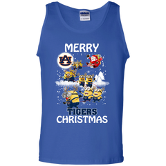 Auburn Tigers Ugly Christmas Sweaters Minions Santa Claus Merry Christmas Tank Top - The White Eagles
