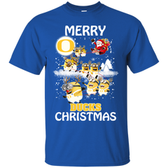 Oregon Ducks Ugly Christmas Sweaters Minions Santa Claus Merry Christmas Cotton T-Shirt - The White Eagles