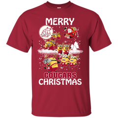 Washington State Cougars Ugly Christmas Sweaters Minions Santa Claus Merry Christmas Cotton T-Shirt - The White Eagles