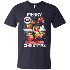 Georgia Bulldogs Ugly Christmas Sweaters Minions Santa Claus Merry Christmas Men's V-Neck T-Shirt - The White Eagles