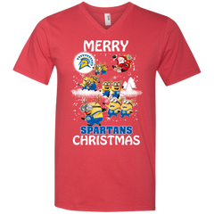 San Jose State Spartans Ugly Christmas Sweaters Minions Santa Claus Merry Christmas Men's V-Neck T-Shirt - The White Eagles